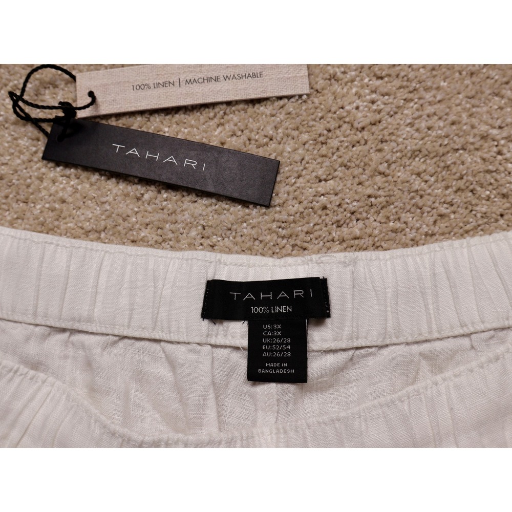 TAHARI Women's White 100 % Linen Pull On Elastic Waist Drawstring Shorts Plus 3X - Picture 3 of 9